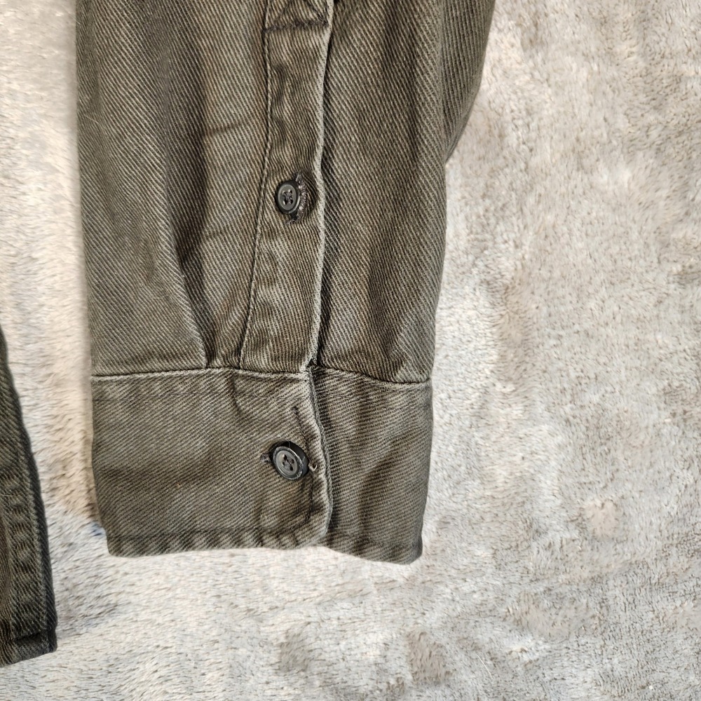 Mutual Weave Button Down Shirt Mens Large Olive Green Twill Long Sleeve - Picture 4 of 9